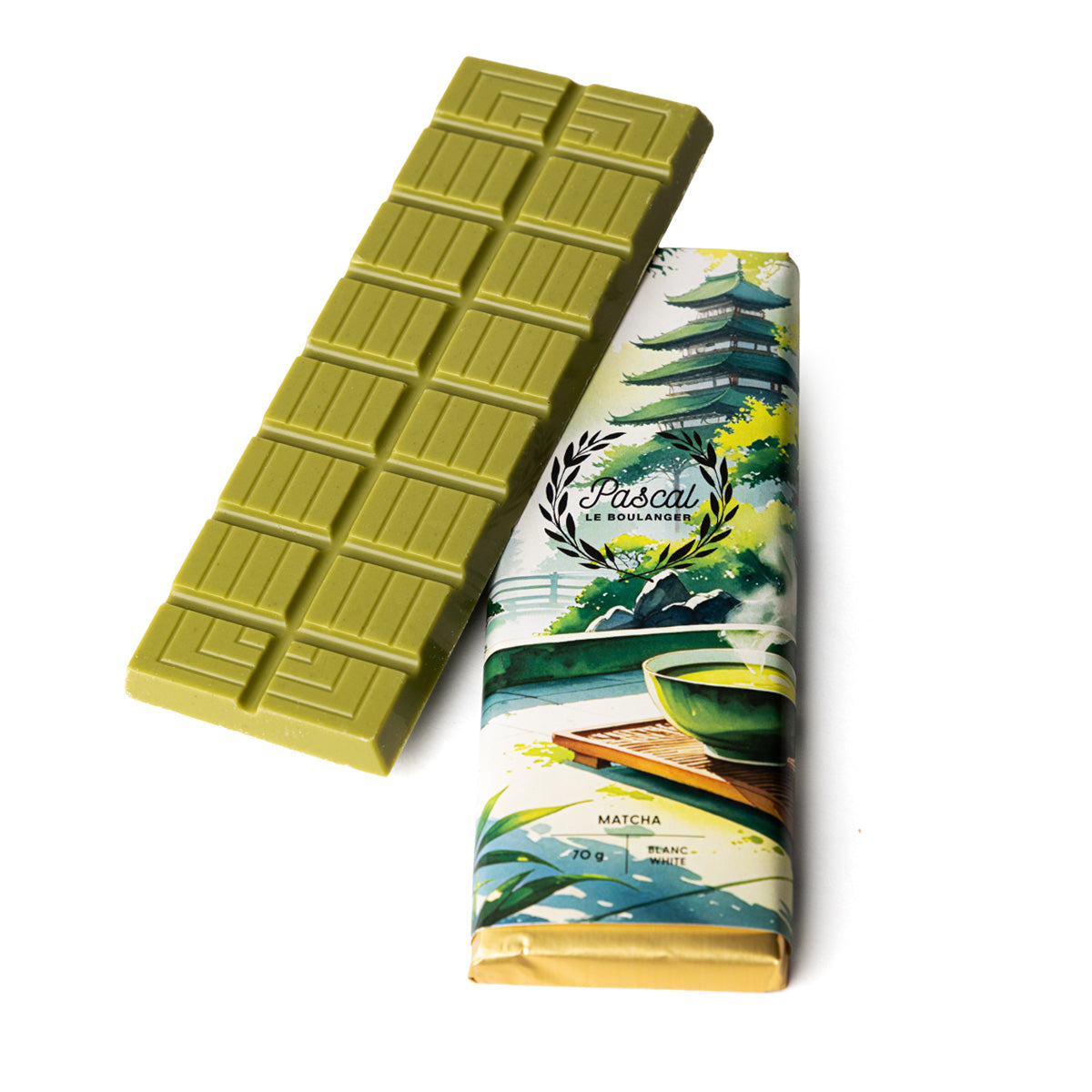 White chocolate bar with matcha tea